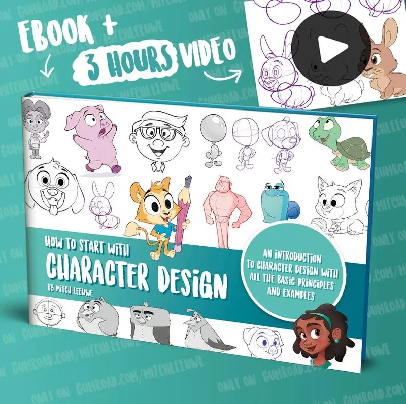Обложка курса «Дизайн персонажа. Как начать рисовать персонажей  How to start with character design (Mitch Leeuwe)»